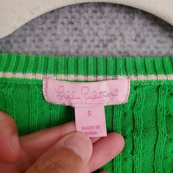 Lilly Pulitzer Women's Small Green Long Sleeve V Neck Cable Knit Sweater S - Picture 4 of 8